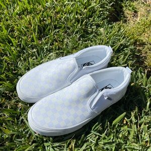 Vans Black slip Ons 🔴white checkers white off design size 3.5 youth 5 women